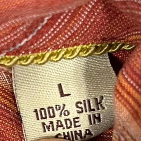 men's L orange striped Tommy Bahama 100% silk long sleeve button up excellent - Picture 3 of 10